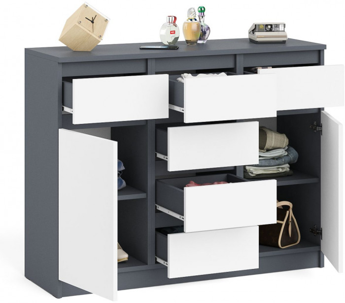 Мори Комод МК1200.4, цвет графит/белый, ШхГхВ 120,4х41х94 см.