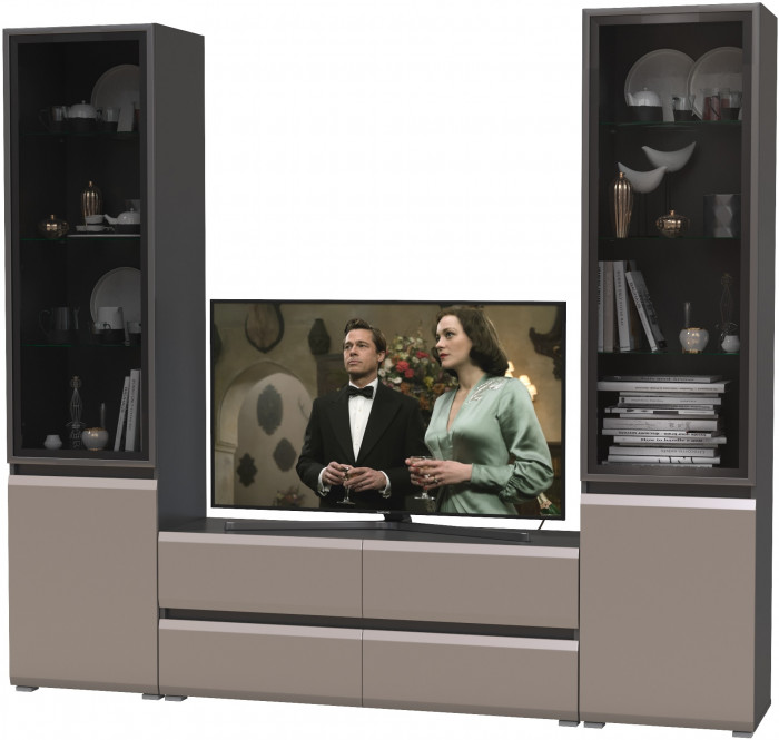 Сидней Комплектация № 011, цвет корпус: антрацит/фасады: МДФ веллюто капучино, ШхГхВ 229,9х41,3х205,2 см., ниша для ТВ 129х41х100 см., универс. сборка