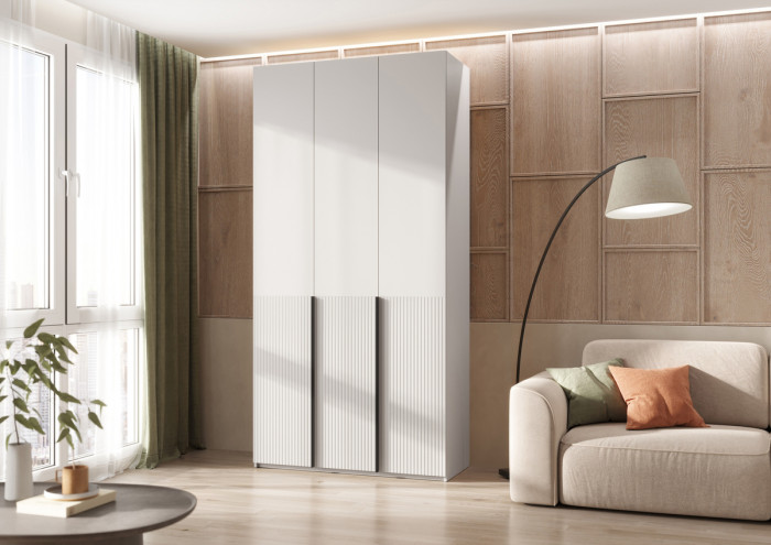 Марвэл Шкаф 3-х створчатый 1200, Белый/Браш вайт