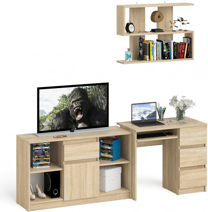 Мори Стол компьютерный МС-6 правый + Тумба МТВ1204.1 + Полка 900, цвет дуб сонома, ШхГхВ 210,4х50х209,6 см., НЕ универсальная сборка