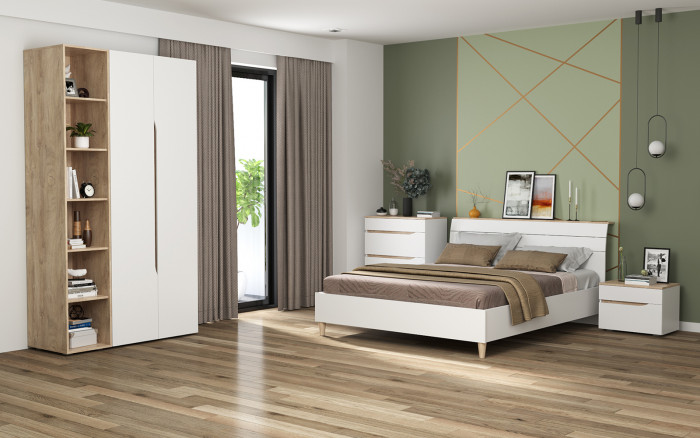 Муссон Кровать 11.41 + ортопед, цвет белый/дуб эндгрейн элегантный, ШхГхВ 165,6х221,7х103 см., сп. м. 1600х2000 мм., б/м