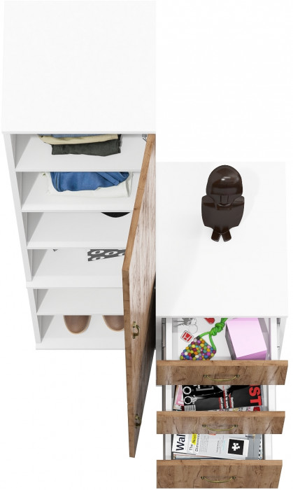 Лидер-8 Пенал МД 22Б + Тумба МД 3.16, цвет белый шагрень/крафт золото, ШхГхВ 80х50х190 см., универсальная сборка