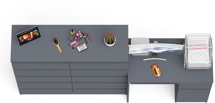 Мори Стол компьютерный МС-1 правый + Комод МК1200.10, цвет графит, ШхГхВ 210,4х50х115 см., выдвижной ящик справа, НЕ универсальная сборка