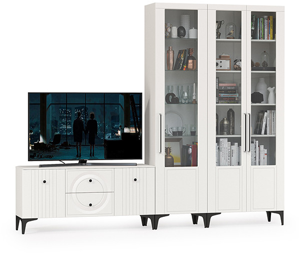 Валенсия Гостиная № 076, ЛДСП белый шагрень/МДФ белый шагрень