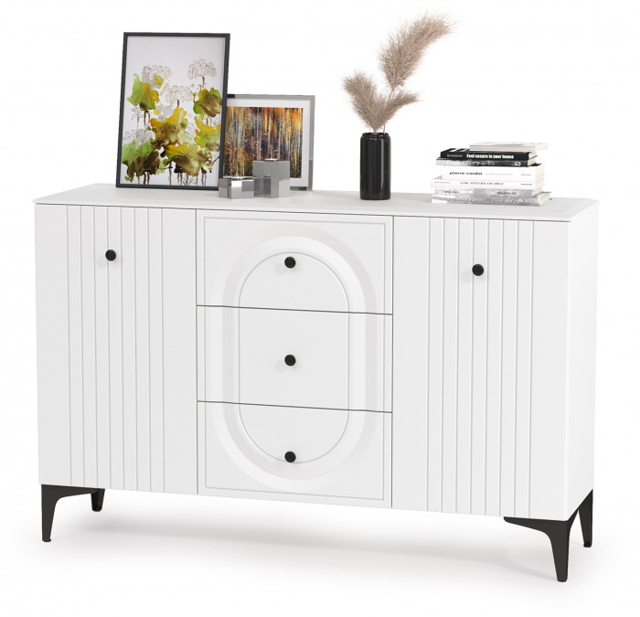 Валенсия Гостиная № 109, цвет ЛДСП белый шагрень/МДФ белый шагрень, ШхГхВ 327,3х38,4х225,2 см., ниша для ТВ 133х38х90 см., универсальная сборка