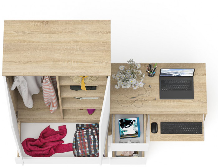 Мори Стол компьютерный МС-6 левый + Шкаф МШ900.1, цвет дуб сонома/белый, ШхГхВ 180,4х50,4х179,6 см., выдвижные ящики слева, НЕ универсальная сборка