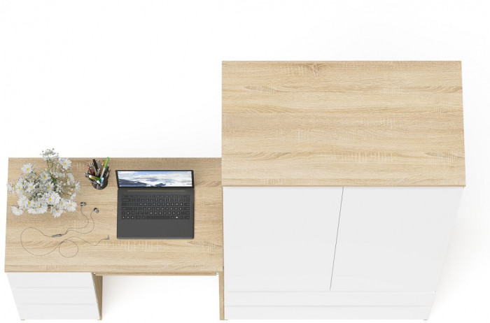 Мори Стол компьютерный МС-6 левый + Шкаф МШ900.1, цвет дуб сонома/белый, ШхГхВ 180,4х50,4х179,6 см., выдвижные ящики слева, НЕ универсальная сборка