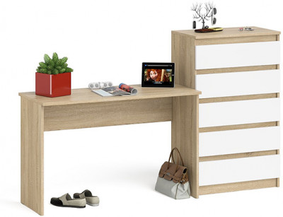Мори Стол письменный МСП1200.1 + Комод МК700.5, цвет дуб сонома/белый, ШхГхВ 190,8х50х114 см., универсальная сборка