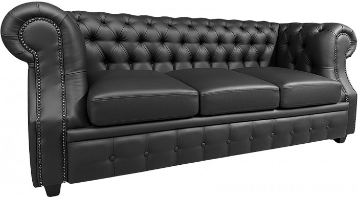 Диван офисный Честер ЛОФТ 3-х местный, экокожа черный