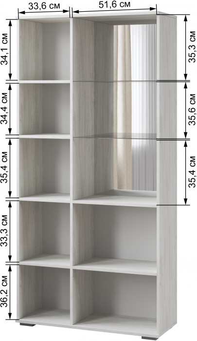 Ливорно Шкаф с полками и витриной ЛШ-6 ясень анкор светлый патина серебро
