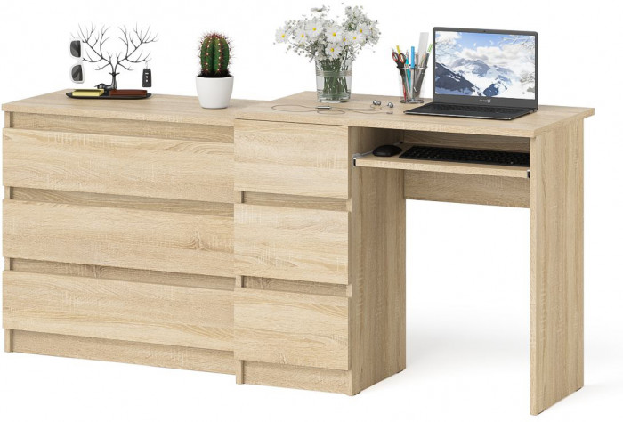 Мори компьютерный стол МС-6 левый + Комод МК800.1, дуб сонома