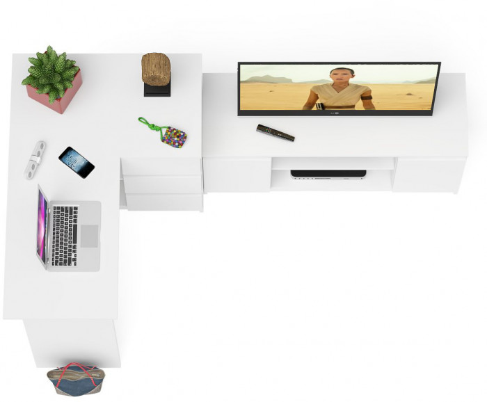 Мори Стол компьютерный МС-16 правый + Тумба МТВ1200.1, цвет белый, ШхГхВ 244,8х84,9х76,6 см., выдвижные ящики справа, НЕ универсальная сборка