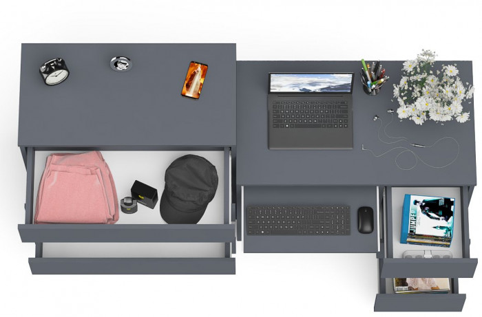 Мори Стол компьютерный МС-6 правый + Комод МК800.4, цвет графит, ШхГхВ 170,4х50х94 см., выдвижные ящики справа, НЕ универсальная сборка