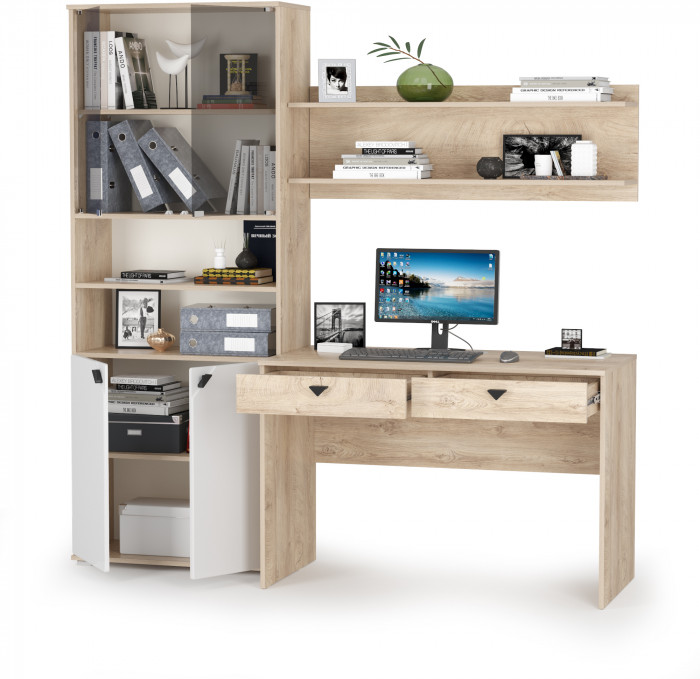 КР100 Бостон № 37, цвет дуб эндгрейн элегантный/фасады МДФ милк рикамо софт, 13.156+12.69+09.132, ШхГхВ 192х57,2х194,4 см., универсальная сборка