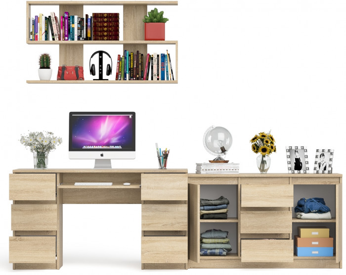 Мори компьютерный стол МС-2 + Комод МК1200.3 + Полка 1200, дуб сонома