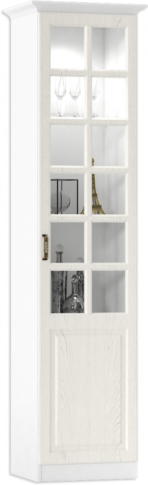 Ливерпуль Шкаф-витрина + карниз, цвет ясень ваниль/белый, ШхГхВ 50х41,4х220,3 см.(без карниза), 58,2х43,5х223,5 см.(с карнизом), подсветка, ун. сб.