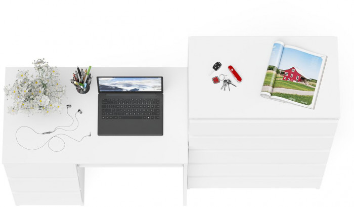 Мори Стол компьютерный МС-6 левый + Комод МК700.5, цвет белый, ШхГхВ 160,4х50х114 см., выдвижные ящики слева, НЕ универсальная сборка