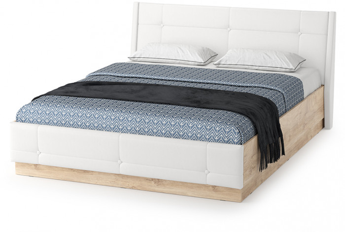 Муссон Спальня № 05, цвет белый/дуб эндгрейн элегантный/искусственная кожа белая, подъёмный ортопед, сп. м. 1600х2000 мм., б/м