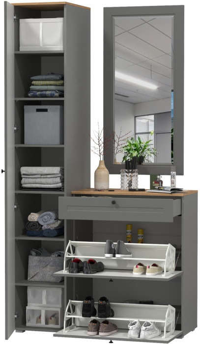 Остин Прихожая 22, цвет серый графит/дуб крафт золотой, ШхГхВ 120х54,3х229,6 см., универсальная сборка