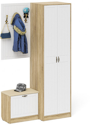 Прихожая П-6 Компоновка № 12, цвет дуб сонома/фасады МДФ белое дерево фрезеровка прованс, ШхГхВ 120х50х210 см., универсальная сборка