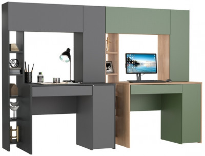 Два стола комп.Комфорт 12.71, антрацит/тёмно-серый/гикори рокфорд натуральный/дымчатый зелёный