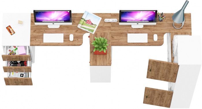 Лидер-8 Стол + Стол + Пенал + Тумба МД 3.16, белый шагрень/крафт золото