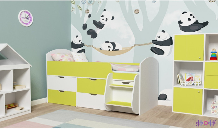 Кровать-чердак Малыш 7 (Дуб молочный/Белое дерево)