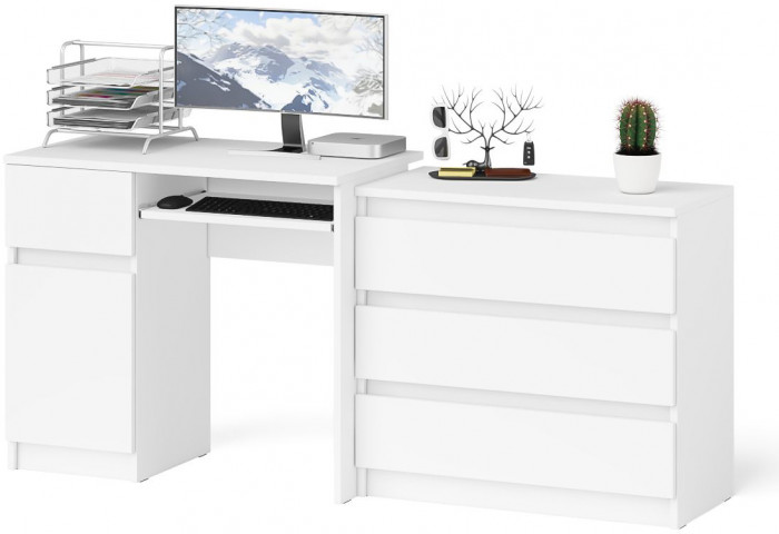 Мори Стол компьютерный МС-1 левый + Комод МК800.1, цвет белый, ШхГхВ 170,4х50х76,6 см., выдвижной ящик слева, НЕ универсальная сборка