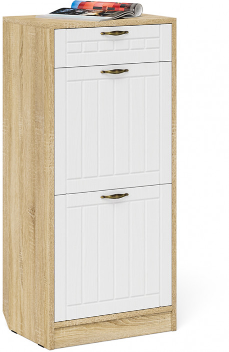 Прихожая П-6 Компоновка № 05, дуб сонома/фасады МДФ белое дерево фрезеровка прованс