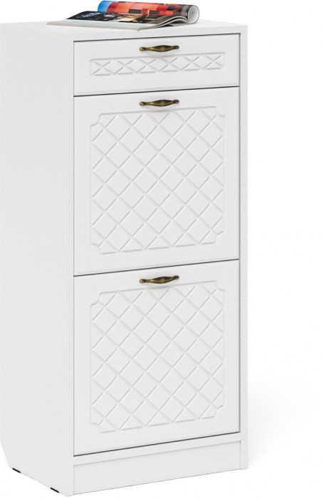 Прихожая П-6 Компоновка № 29, белая шагрень/фасады МДФ белое дерево фрезеровка ромб