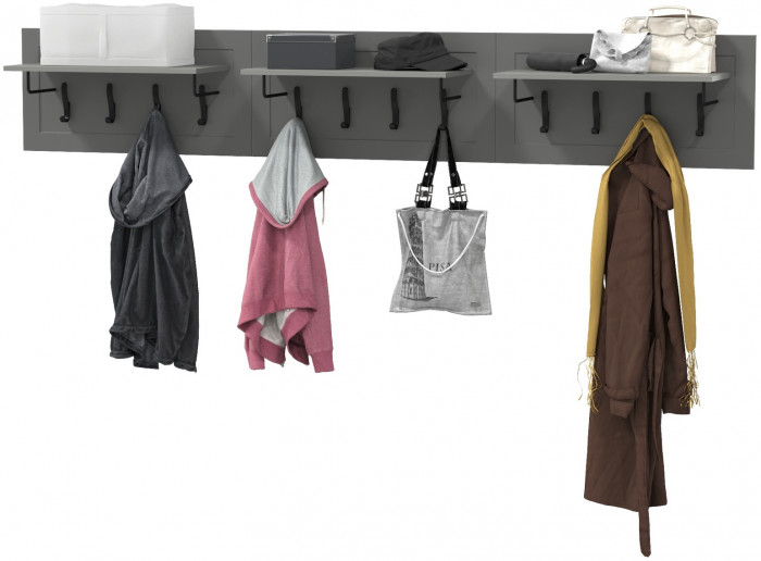 Остин 15.12 Вешалка + 15.12 Вешалка + 15.12 Вешалка, цвет серый графит, ШхГхВ 239,1х29,6х39,7 см.