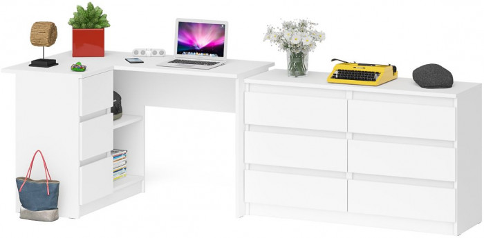 Мори компьютерный стол МС-16 левый + Комод МК1200.6, белый