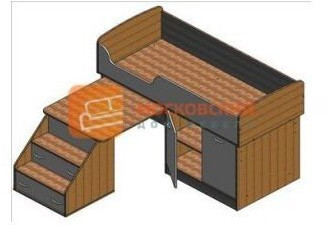 Детская кровать-чердак Дюймовочка-2, Дуб молочный / Голубой