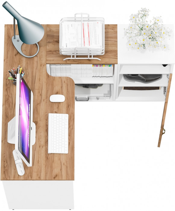 Лидер-8 Стол + Тумба МД 3.19, цвет белый шагрень/крафт золото, ШхГхВ 205х50/30х75 см. или 115х50/120х75 см., НЕ универсальная сборка