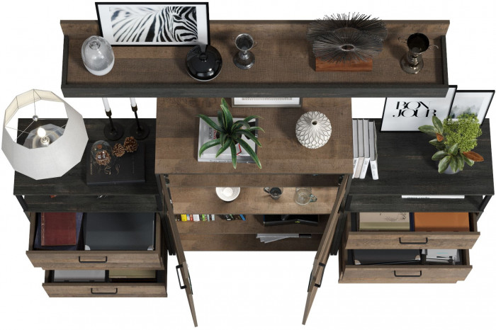 Трувор Гостиная 009, цвет дуб гранж песочный/интра, ШхГхВ 217,8х37х195 см., универсальная сборка, есть светодиодная подсветка