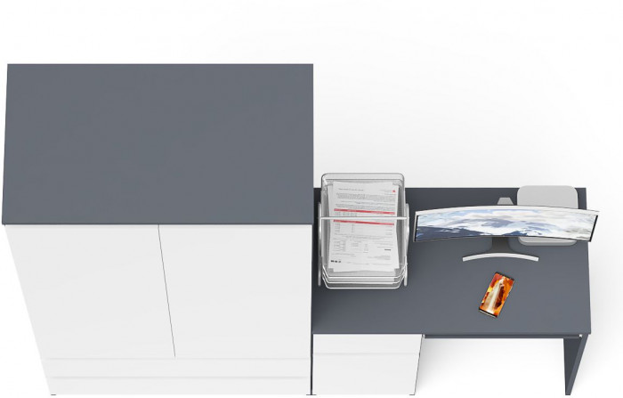 Мори Стол компьютерный МС-1 левый + Шкаф МШ900.1, цвет графит/белый, ШхГхВ 180,4х50,4х179,6 см., выдвижной ящик слева, НЕ универсальная сборка
