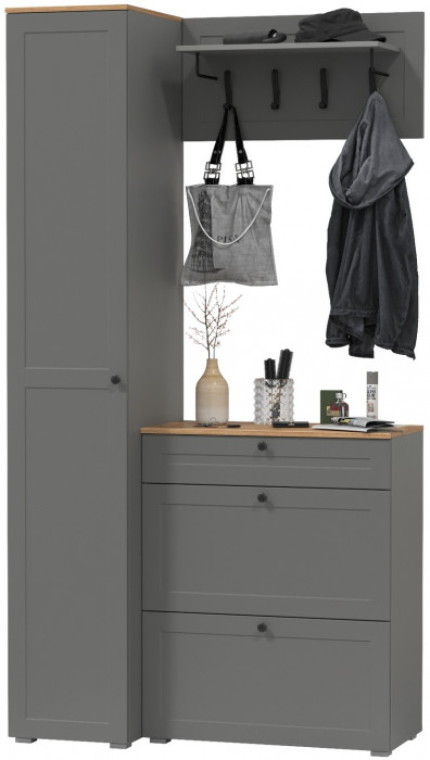 Остин Прихожая 23, цвет серый графит/дуб крафт золотой, ШхГхВ 120х54,3х229,6 см., универсальная сборка