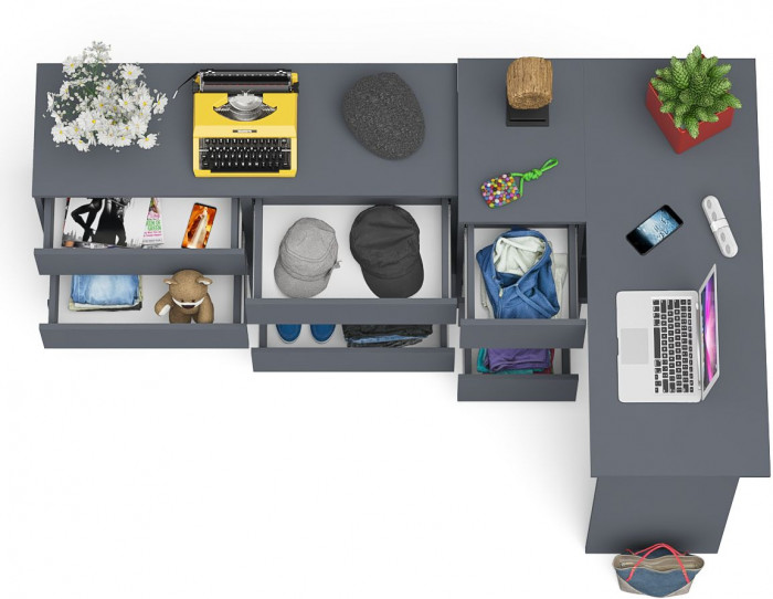 Мори компьютерный стол МС-16 левый + Комод МК1200.6, графит