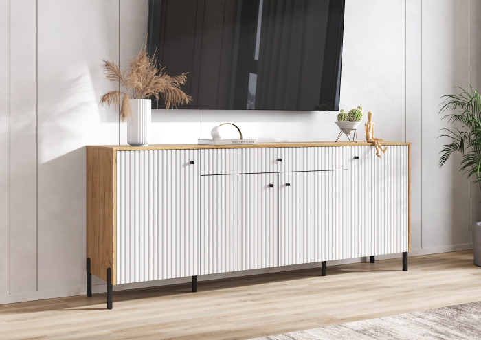 Оливия Комод дуб крафт/браш вайт (металл)