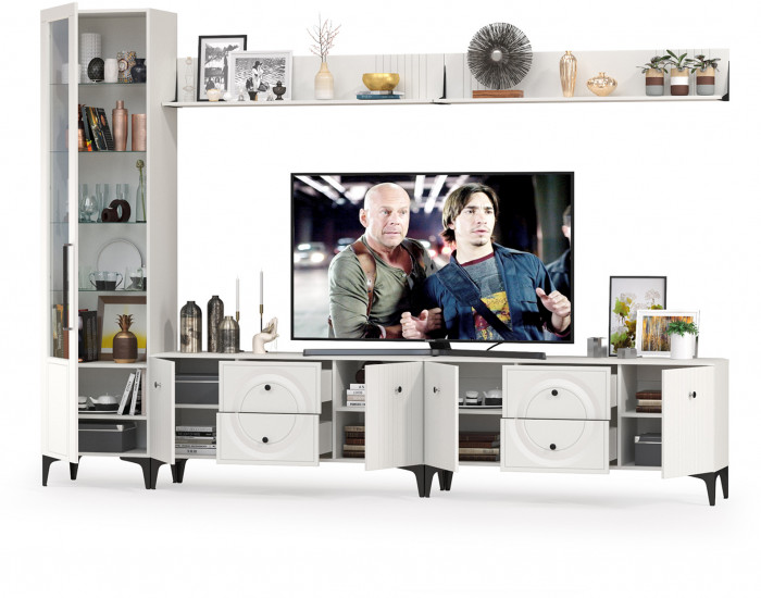 Валенсия Гостиная № 080, ЛДСП белый шагрень/МДФ белый шагрень