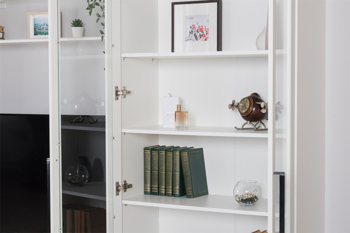 Валенсия Гостиная № 114, цвет ЛДСП белый шагрень/МДФ белый шагрень, ШхГхВ 272,3х38,4х225,2 см., универсальная сборка