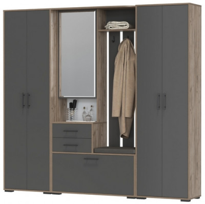 Прихожая Домино 4, цвет дуб крафт табачный/графит, ШхГхВ 220х36х202 см., универсальная сборка