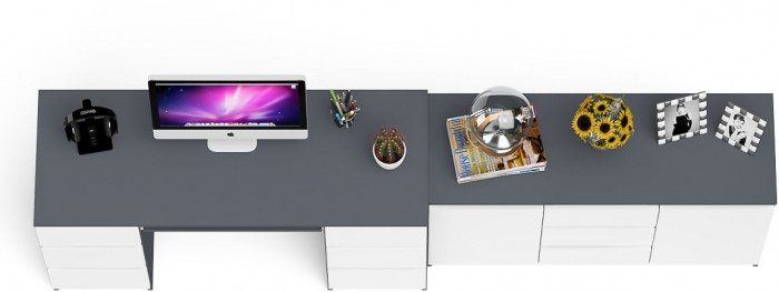 Мори компьютерный стол МС-2 + Комод МК1200.3, графит/белый