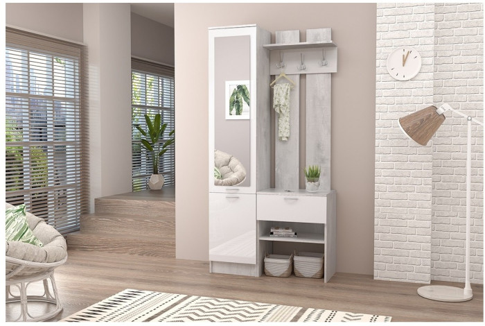 Прихожая Иннэс-3 (Белый глянец/Дуб Крафт Золотой)