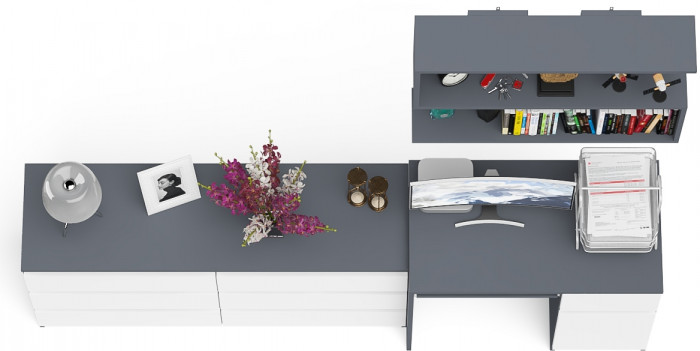 Мори компьютерный стол МС-1 правый + Комод МК1380.6 + Полка 900, графит/белый