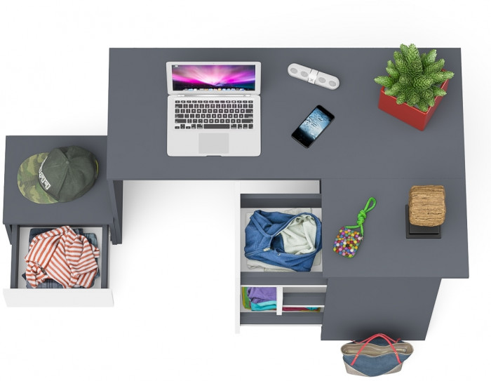 Мори компьютерный стол МС-16 правый + Тумба ТМП400.1, графит/белый