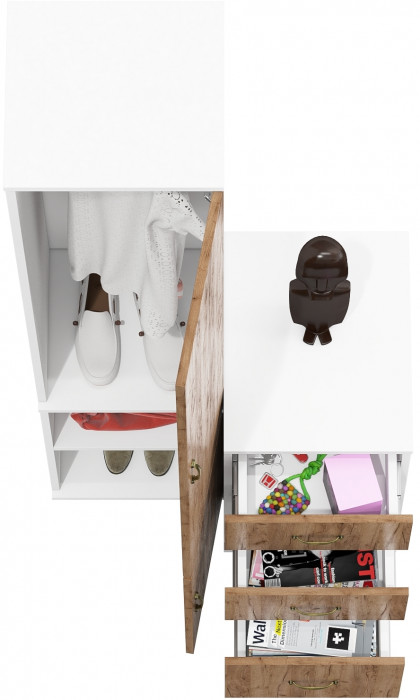 Лидер-8 Пенал МД 21Б + Тумба МД 3.16, цвет белый шагрень/крафт золото, ШхГхВ 80х50х190 см., универсальная сборка