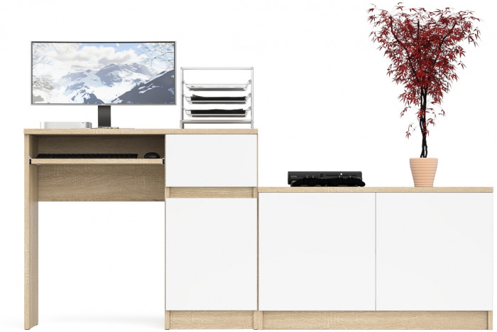 Мори Стол компьютерный МС-1 правый + Тумба МА900.1, цвет дуб сонома/белый, ШхГхВ 180,4х50,4х76,6 см., выдвижной ящик справа, НЕ универсальная сборка