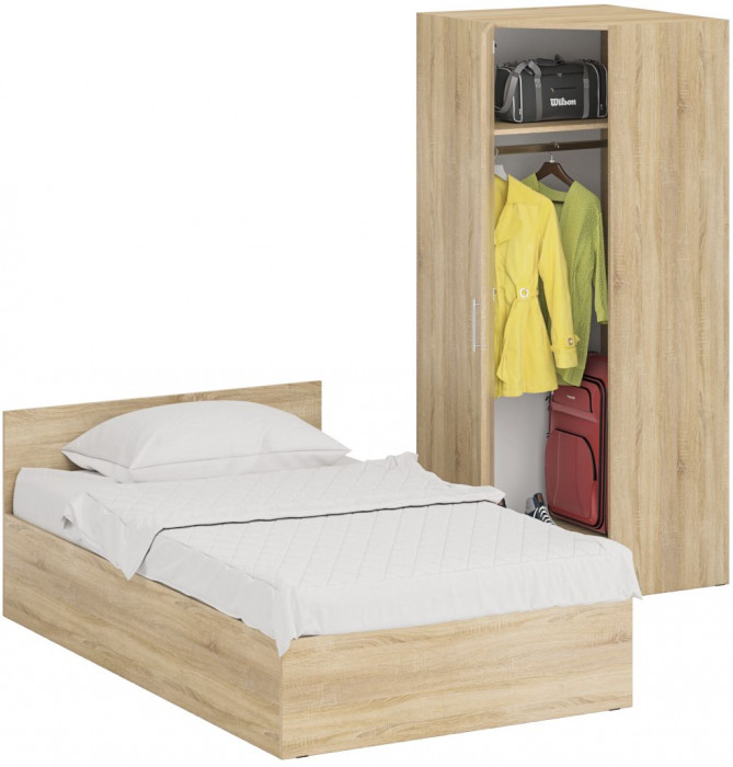 Кровать 1200 + Шкаф угловой Стандарт, цвет дуб сонома, ШхГхВ 123,5х203,5х70 + 81,2х81,2х200см., сп.м. 1200х2000 мм., без матраса, основание есть