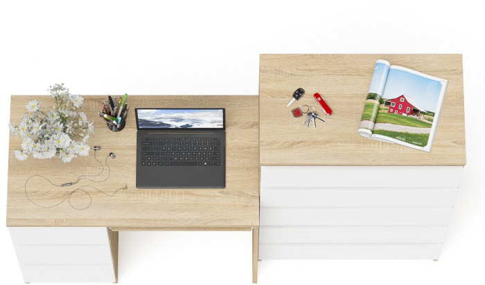 Мори Стол компьютерный МС-6 левый + Комод МК700.5, цвет дуб сонома/белый, ШхГхВ 160,4х50х114 см., выдвижные ящики слева, НЕ универсальная сборка